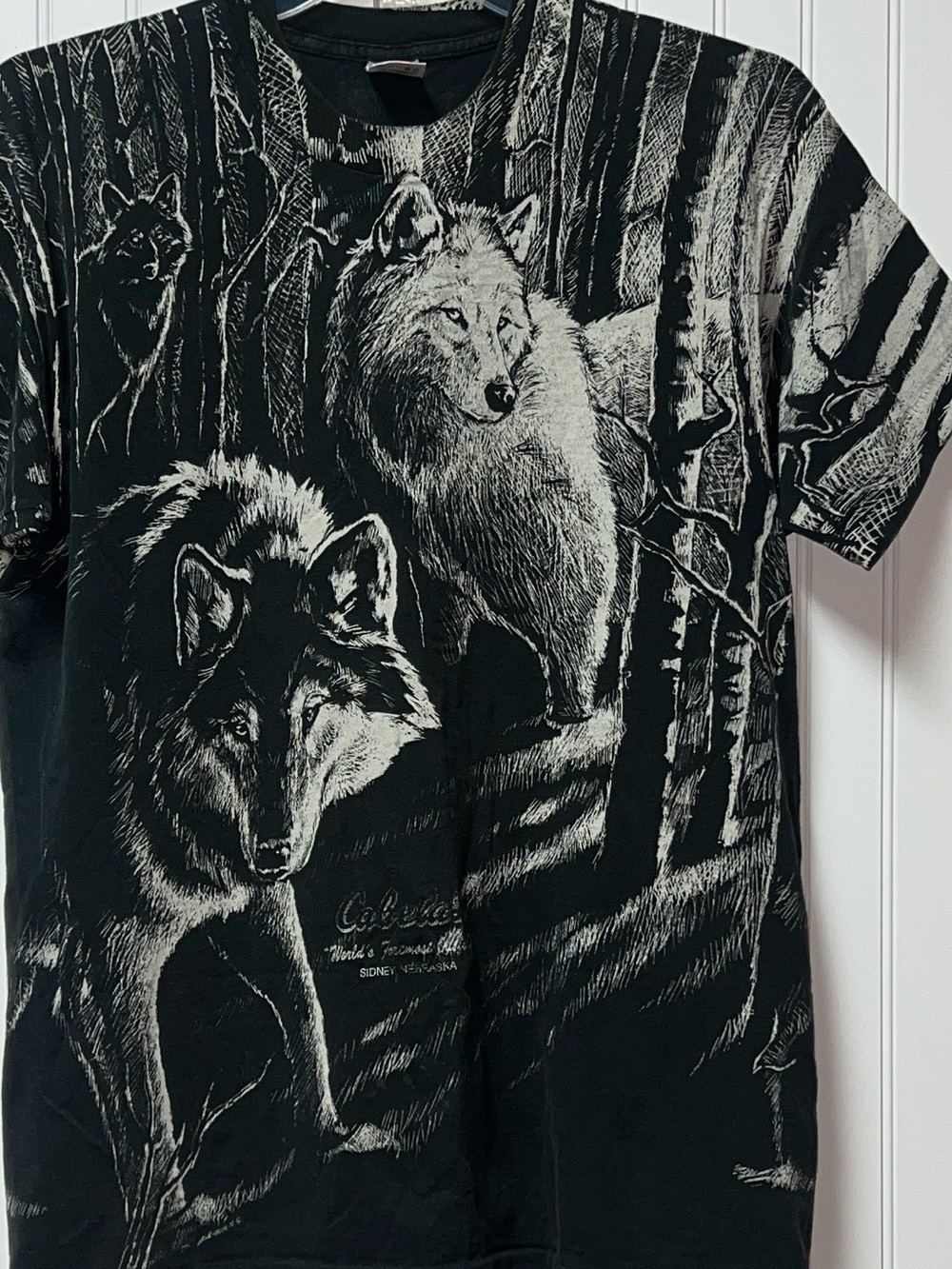 90s Wolf Forest AOP Shirt L Vintage Single Stitch